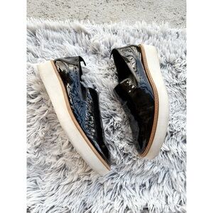 Vince Sanders Black Patent Leather‎ Platform Slip On Loafers